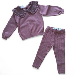 Purple Ruffled Collar Sweater and Leggings Set